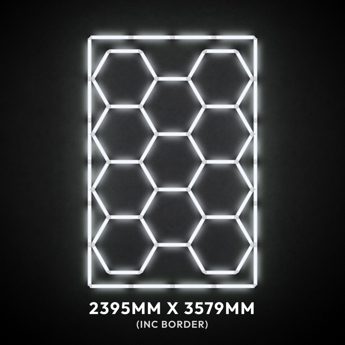 11pc Hexagon LED Lighting Grid & Border switched on, 2395 x 3579mm overall
