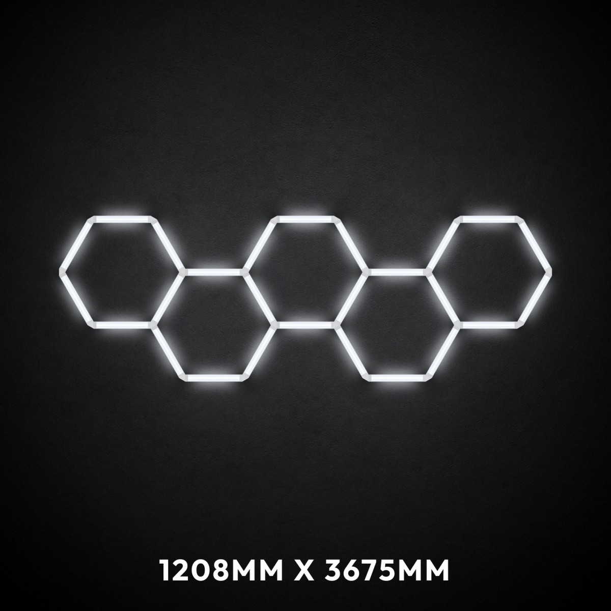 5pc Hexagon LED Lighting Grid 2 switched on, 1208 x 3675mm overall