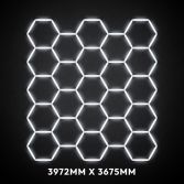 23pc Hexagon LED Lighting Grid switched on, 3972 x 3675mm overall