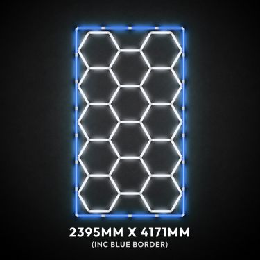14pc Hexagon LED Lighting Grid & Blue Border switched on, 2395 x 4171mm overall