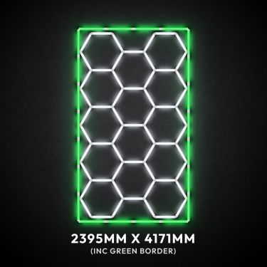14pc Hexagon LED Lighting Grid & Green Border switched on, 2395 x 4171mm overall