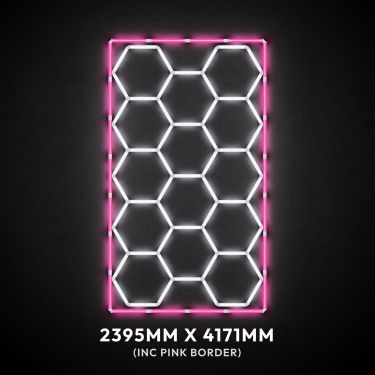 14pc Hexagon LED Lighting Grid & Pink Border switched on, 2395 x 4171mm overall