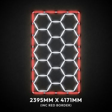 14pc Hexagon LED Lighting Grid & Red Border switched on, 2395 x 4171mm overall