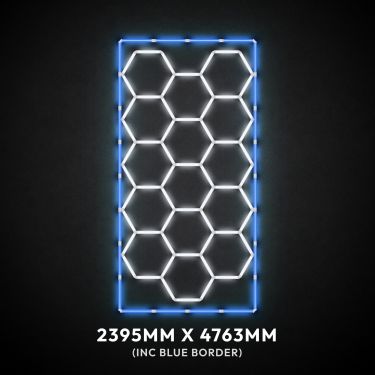 15pc Hexagon LED Lighting Grid & Blue Border switched on, 2395 x 4763mm overall