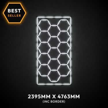 15pc Hexagon LED Lighting Grid & Border switched on, 2395 x 4763mm overall