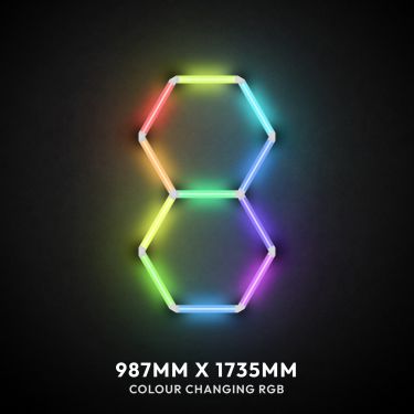2pc Hexagon LED RGB Lighting Grid switched on, 987 x 1735mm overall