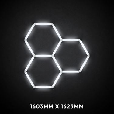 3pc Hexagon LED Lighting Grid 2 switched on, 1603 x 1623mm overall