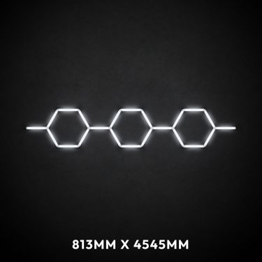 3pc Hexagon LED Lighting Grid 3 switched on, 813 x 4545mm overall
