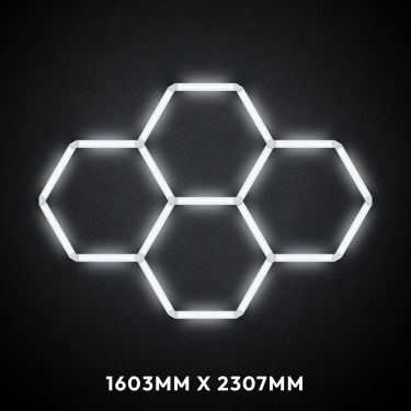 4pc Hexagon LED Lighting Grid 2 switched on, 1603 x 2307mm overall