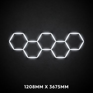 5pc Hexagon LED Lighting Grid 2 switched on, 1208 x 3675mm overall