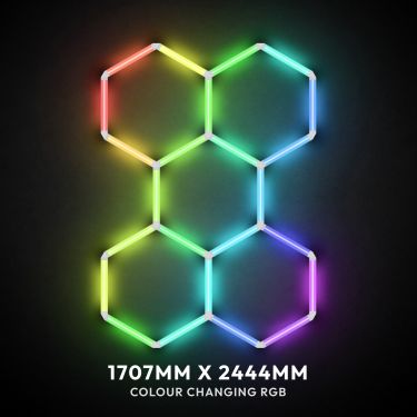 5pc Hexagon LED RGB Lighting Grid switched on, 1707 x 2444mm overall