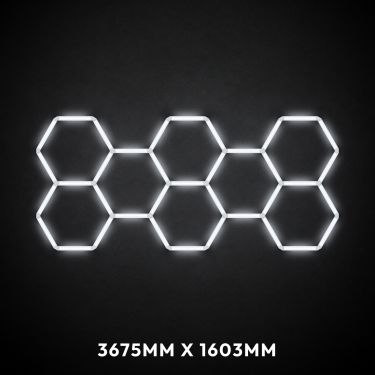 8pc Hexagon LED Lighting Grid 2 switched on, 3675 x 1603mm overall