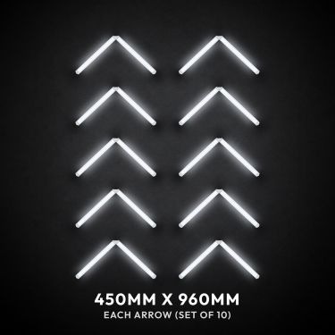 Chevron / Arrow LED Lighting x 10pc switched on, 450 x 960mm each