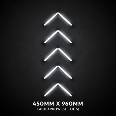 Chevron / Arrow LED Lighting x 5pc switched on, 450 x 960mm each