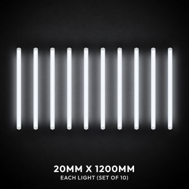 LED Strip Light x 10pc switched on, 20 x 1200mm each
