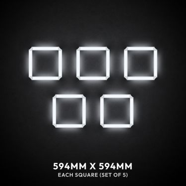 Square LED Lighting Grid - 5pc Set switched on, 594 x 594mm each
