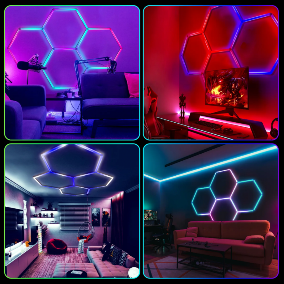 3pc Hexagon LED RGB Lighting Grid